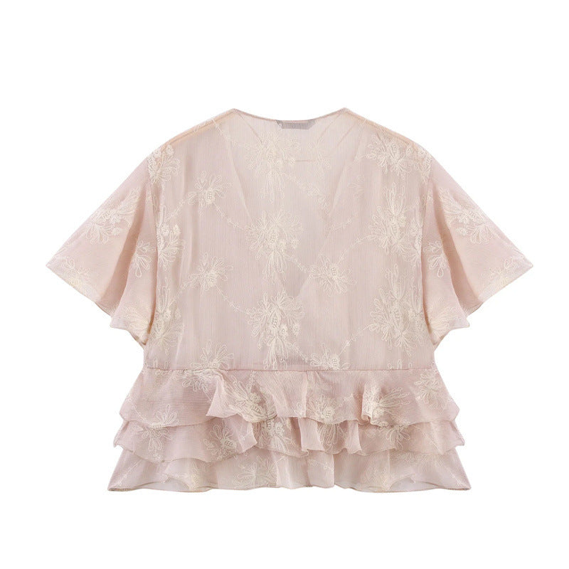 European And American Style Laminated Decoration Embroidered Top