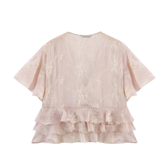 European And American Style Laminated Decoration Embroidered Top