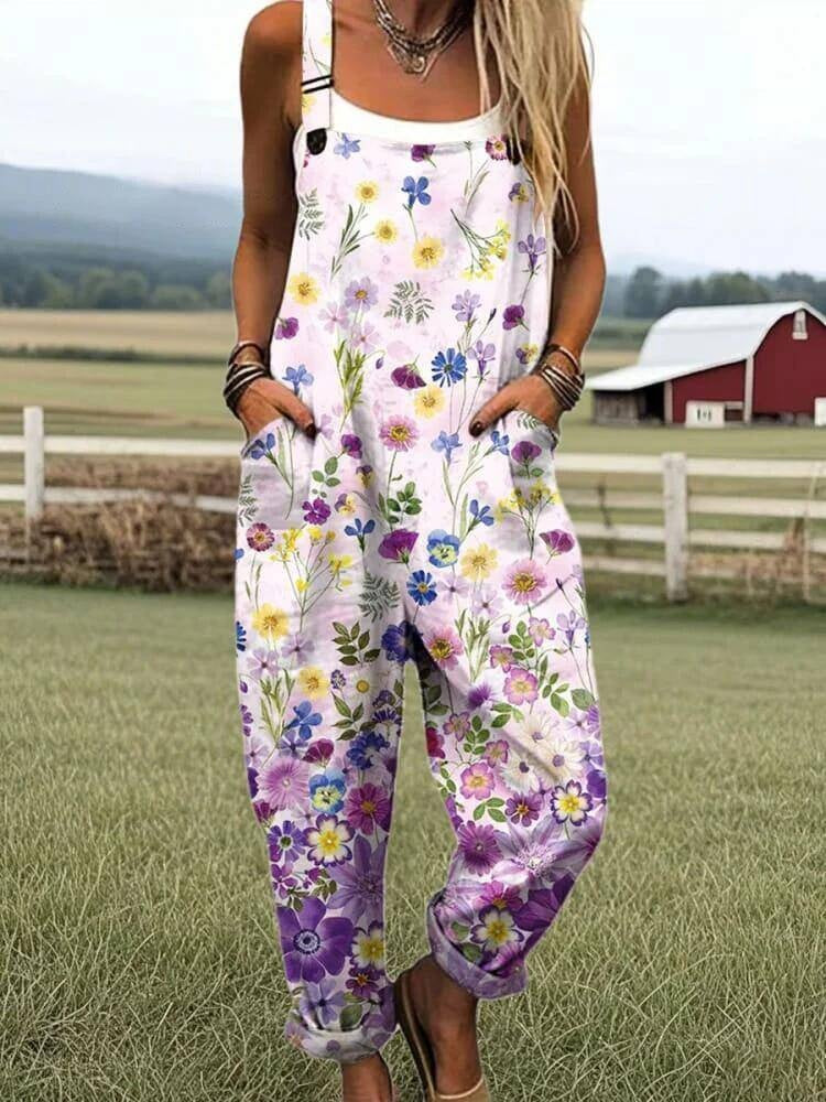 Floral 3D Digital Printing Casual Strap Sleeveless Jumpsuit