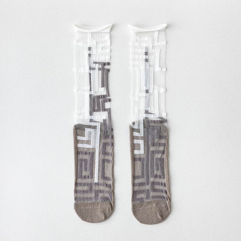 Womens Glass-knit Asymmetrical Ruffle Ankle Socks