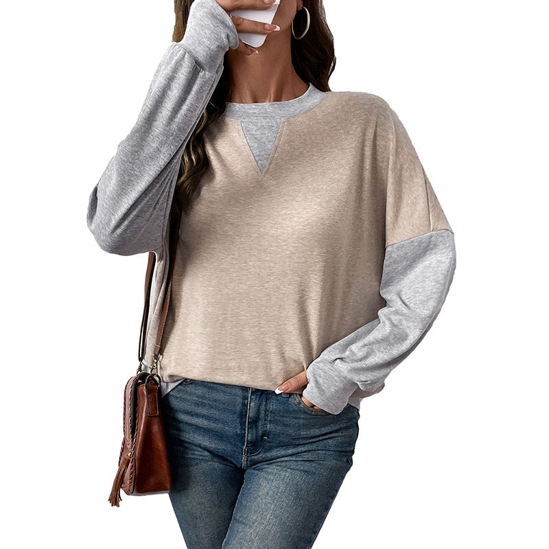 Round Neck Thin Color Blocking Sweater For Women