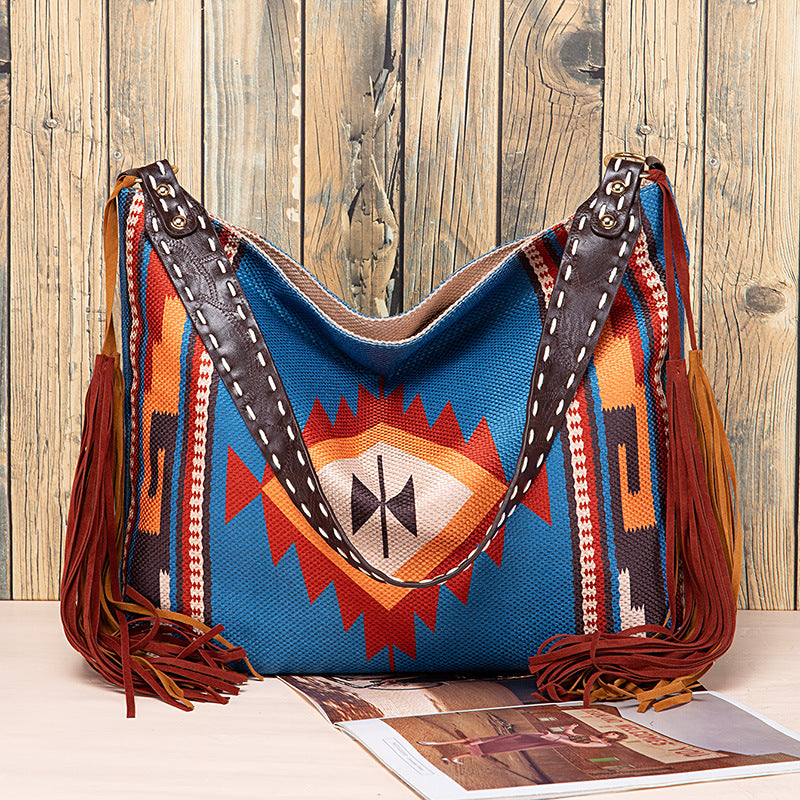 Retro Tassel Cotton And Linen Women's Bag Portable
