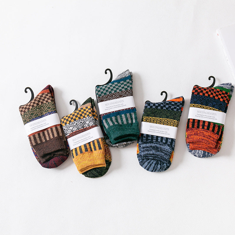 Men's Strip Thick Thread Thickened Mid-calf Wool Socks
