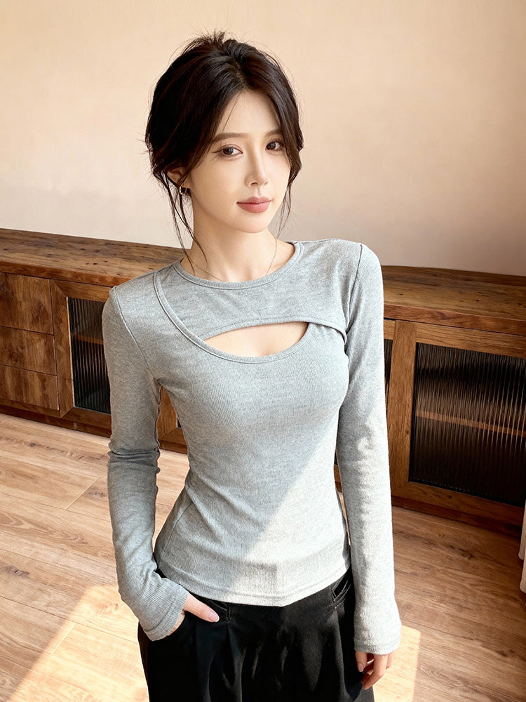 Women's Hollow Out Round Neck Long Sleeve Top