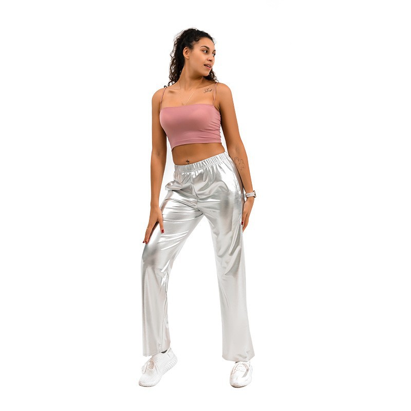 Sports Stretch Fashion PU Bright Leather Casual Pants