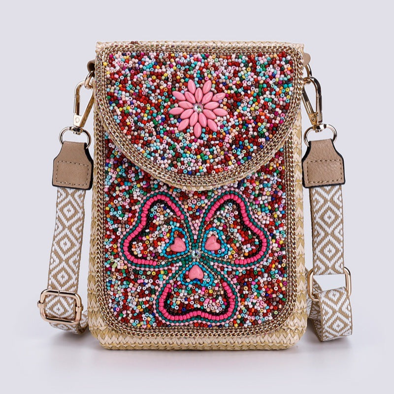 Rice Bead Bag Woven Women's Shoulder