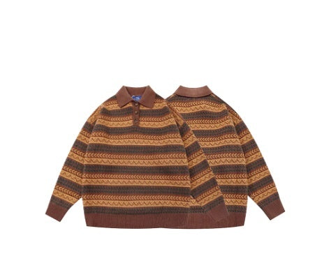 American Retro Striped Sweater Wide Style