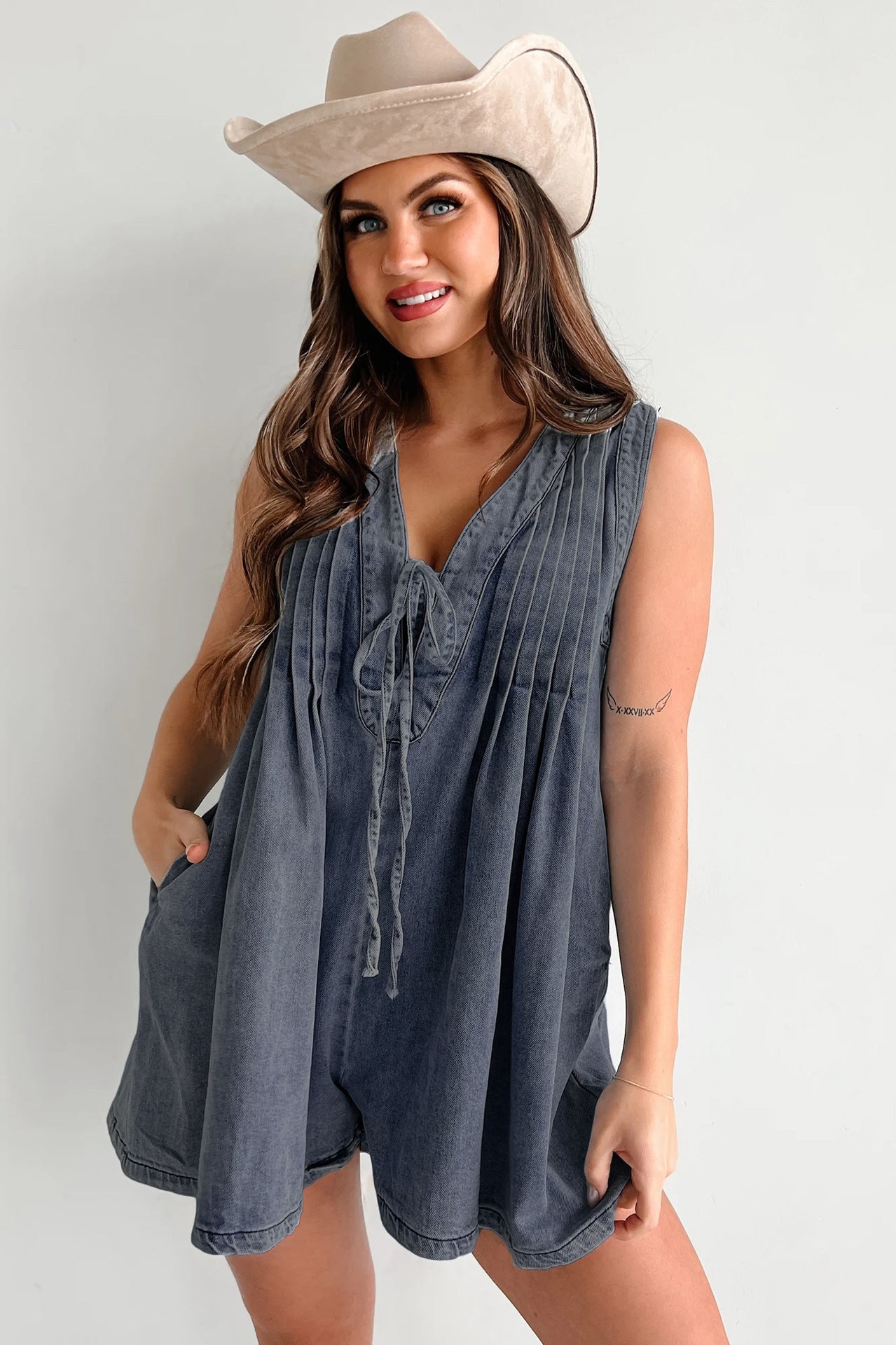 Womens Sleeveless Denim Casual Jumpsuit