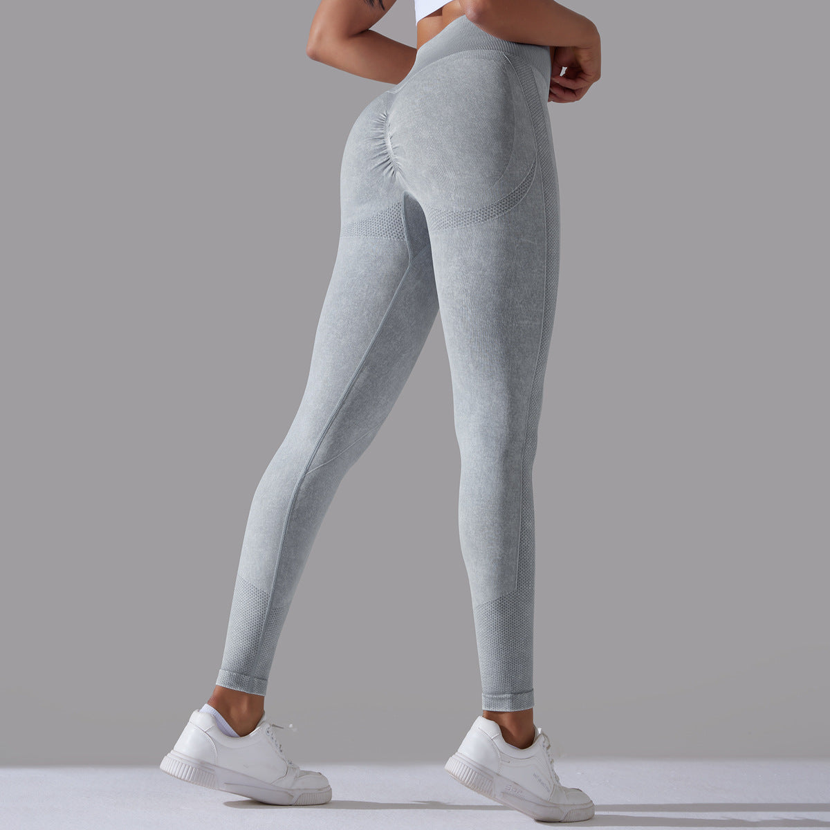 Strikkede sømløse yogabukser Løbesport Fitness Højtaljede baldeløftende leggings Damebeklædning
