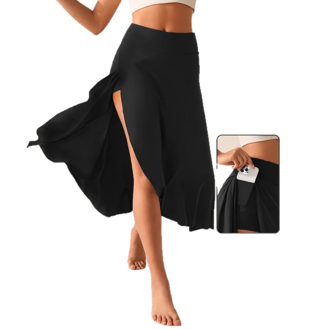 Elegant Flowing Solid-Colored Midi Skirt With Ruffle Trim