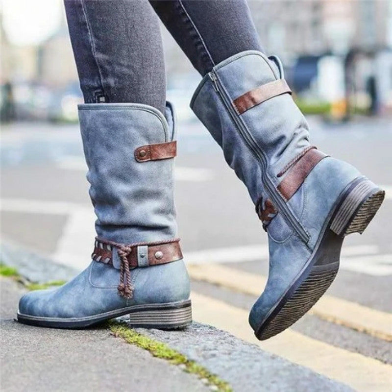 Low Heel Thick Heel Belt Buckle Cold And Warm Women's Boots