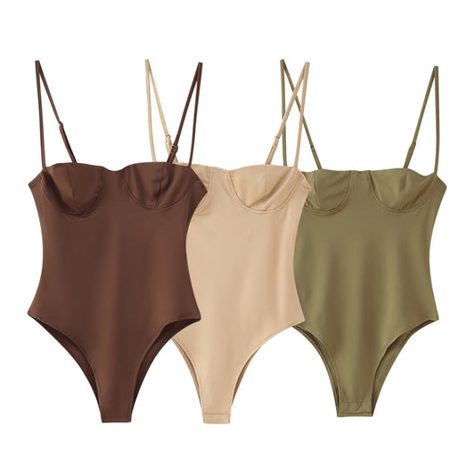 Ensfarvet Camisole Undertøjs-bodysuit til kvinder