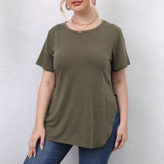 Casual Simple Top Round Neck Split Short-sleeved T-shirt