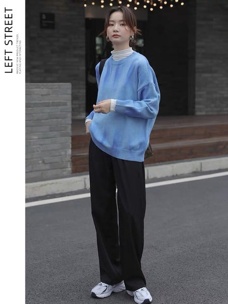 New Loose Straight Wide-leg High Waist Drooping Casual Mopping Texture Pants