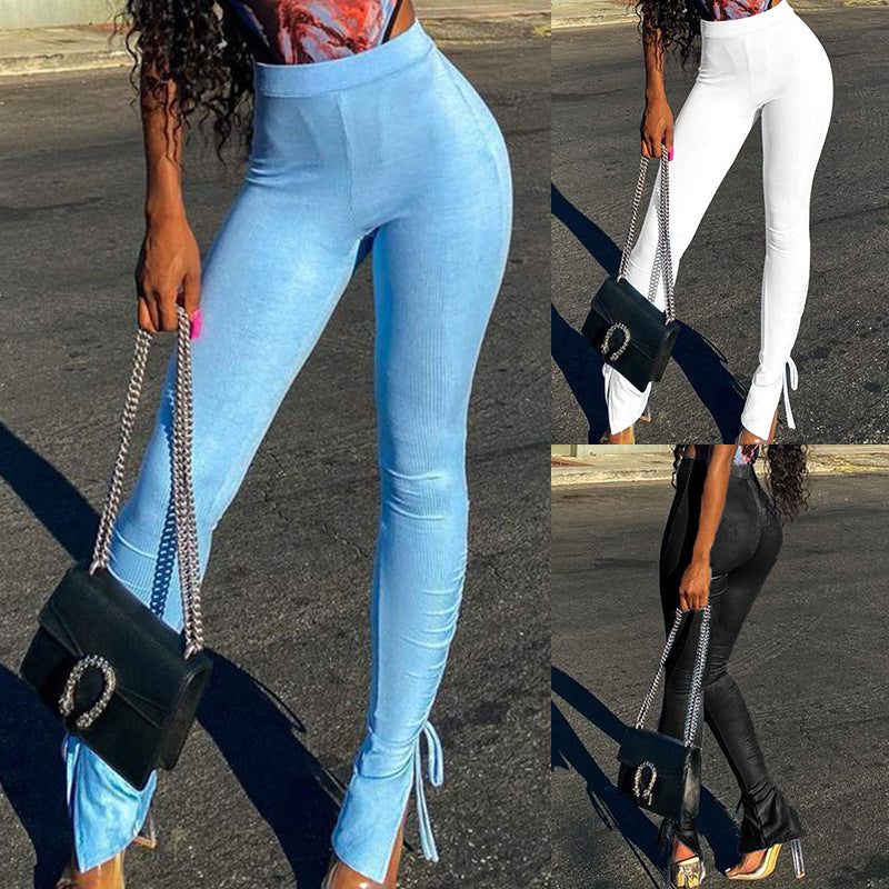 Women's Fashionable With Side-slit Tight High Waist Trousers