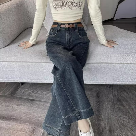 Retro cropped denimjeans med lige ben og afslappet pasform til kvinder