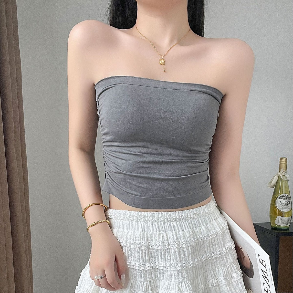 Strapless Bustier Vest With A Fashionable Open-back Design