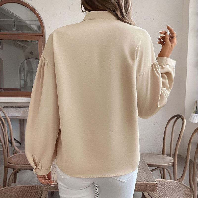 Elegant retro-cardigan med ringmønster, dekorativ, langærmet skjorte med opretstående krave