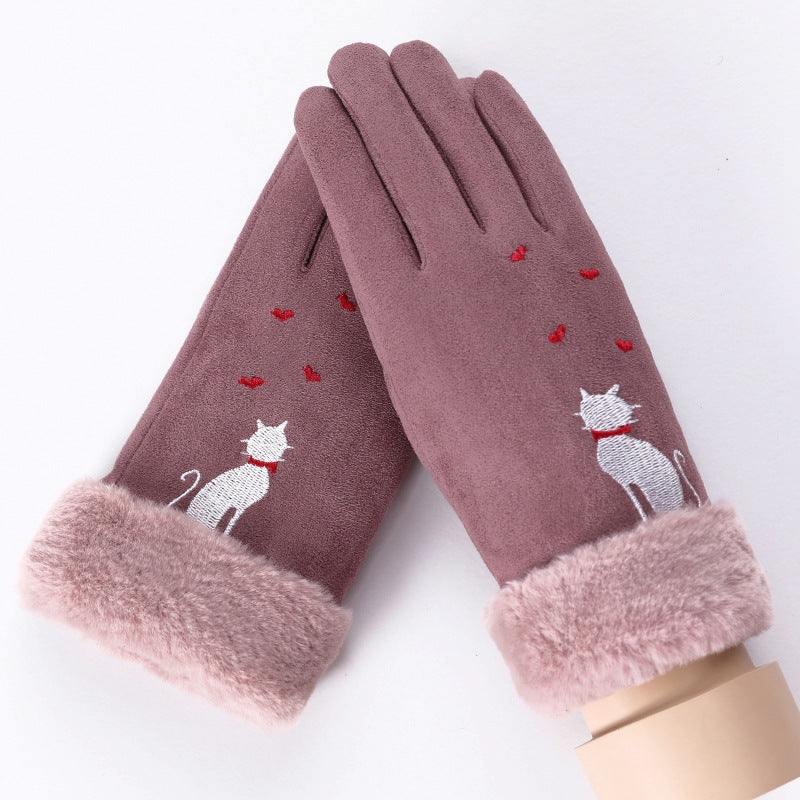 Fleece Thickened Warm Ladies Gloves With Touch Screen