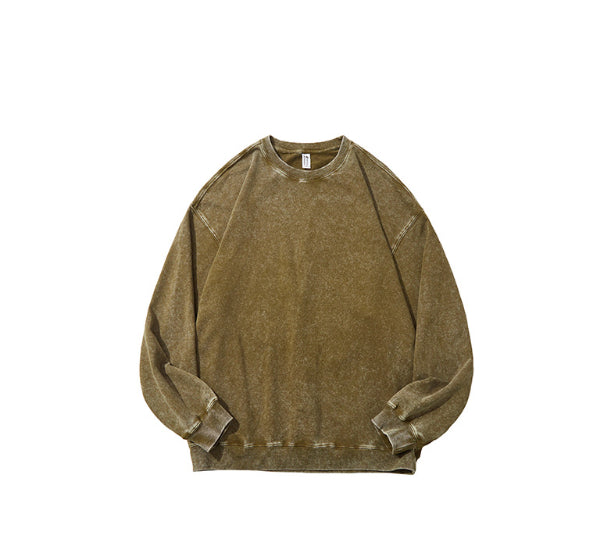 Sweater i vasket bomuld med rund hals og lange ærmer