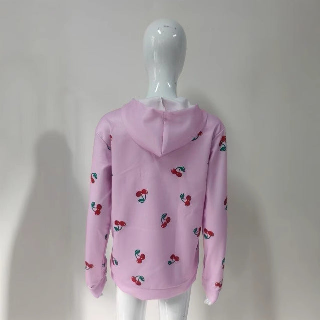 Cherry Print Sweater Coat For Women