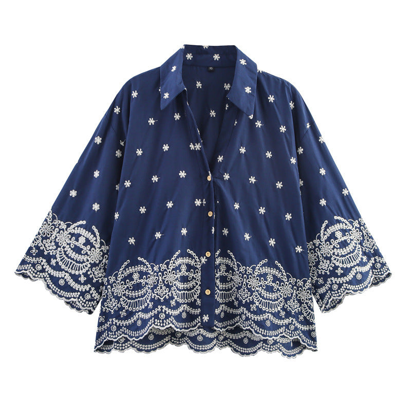 Retro Dots Embroidered Long Sleeve Shirt