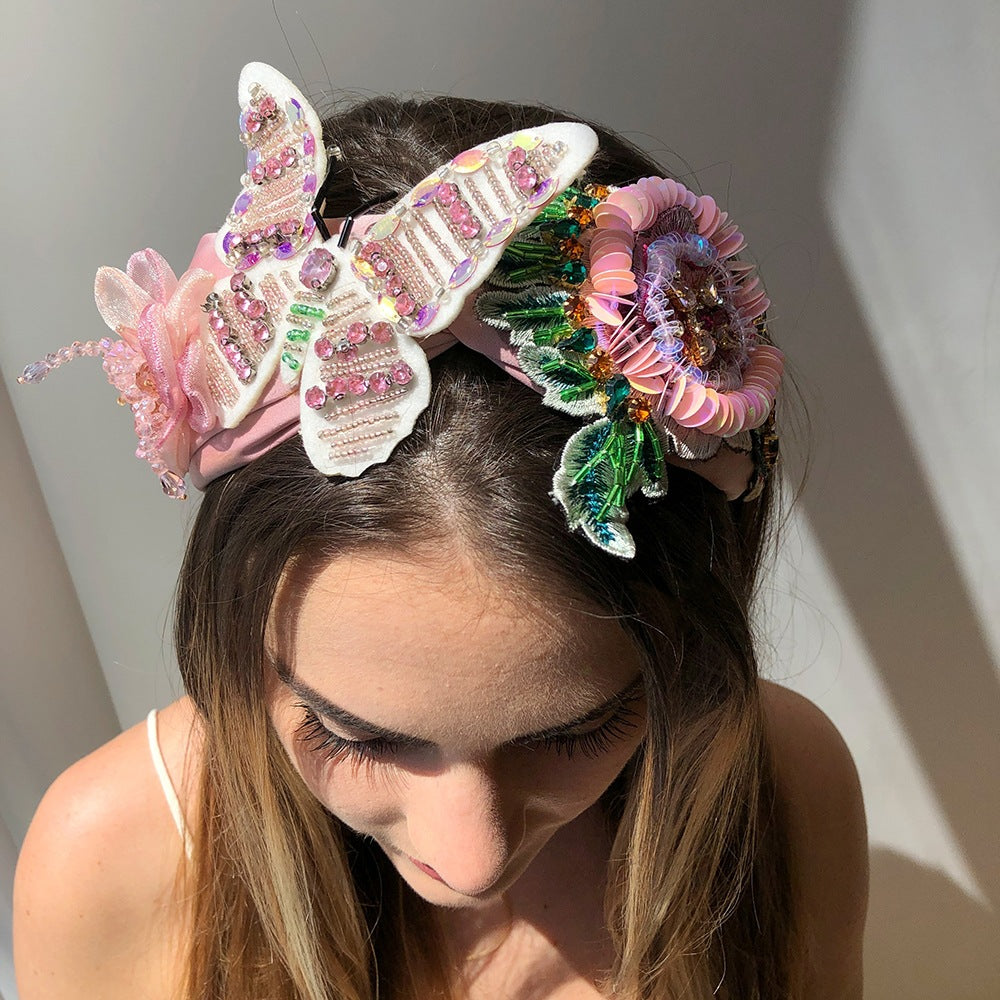 Rice Beads With Diamonds And Sequins Butterfly Headband