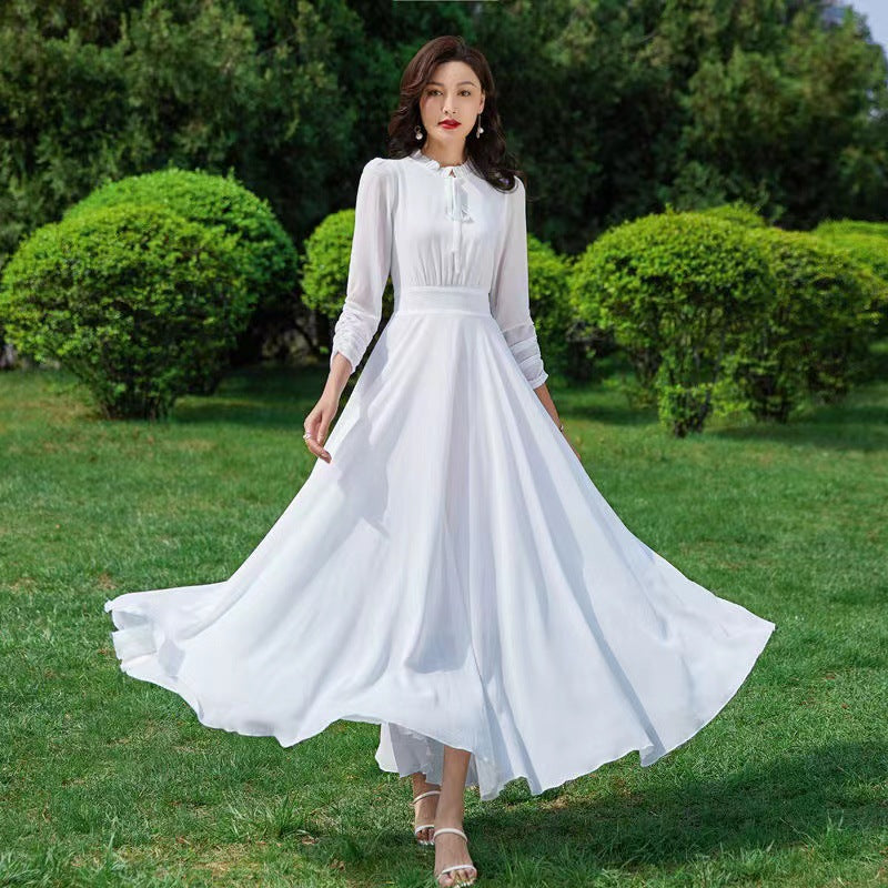Womens Fashion Chiffon Beach Long-Sleeve Dress