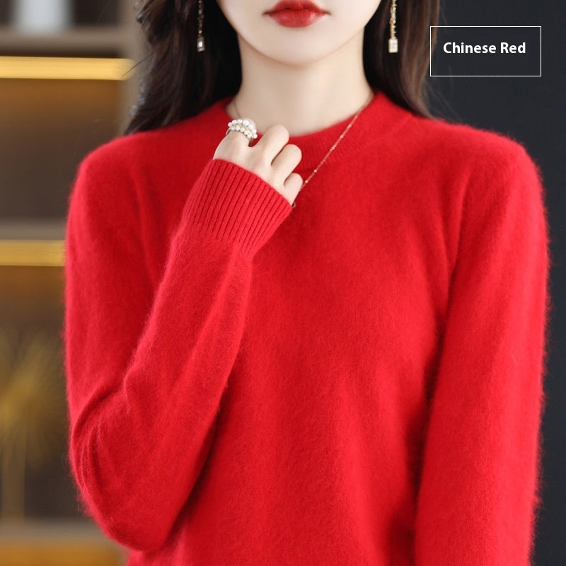 Round Neck Loose Solid Color Mink Sweater Pullover Base Woolen Sweater