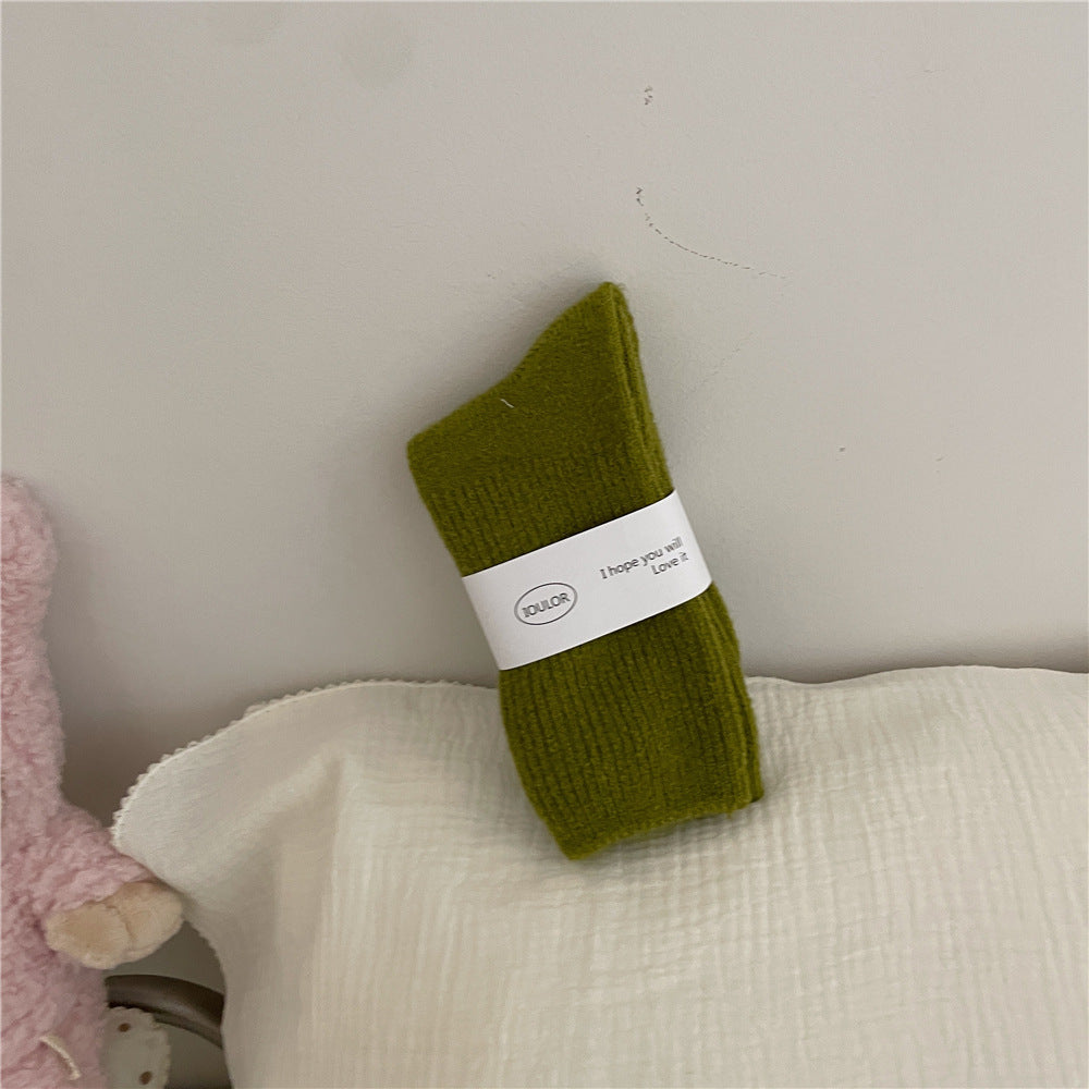 Solid-color Wool Socks Extra-thick And Warm Mid-calf Socks