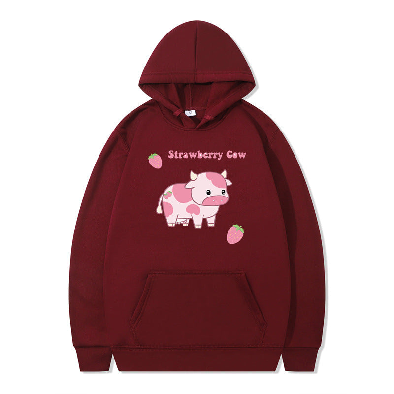 Strawberry Milk Print Langærmet Hættetrøje