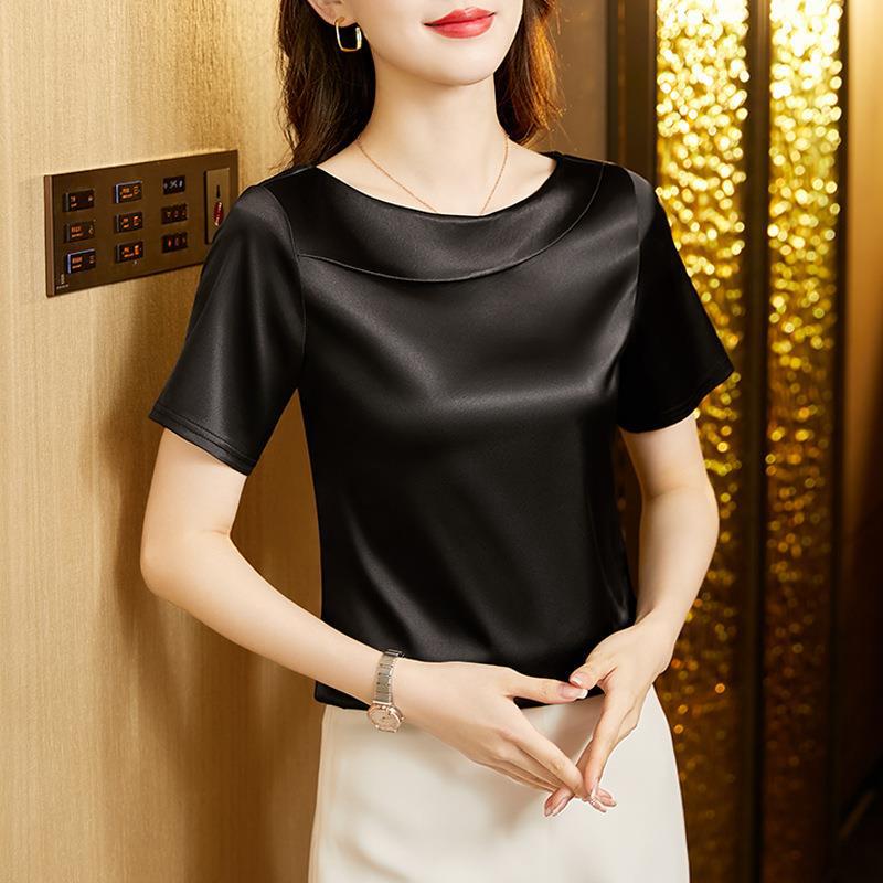 Acetate Satin T-shirt Women's Short Sleeve