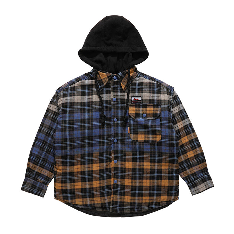 Sticker Embroidery Thickened Plaid Shirt Coat