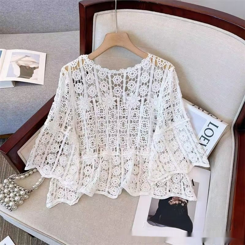 Beach Vacation Hollow-Out Crochet Blouse Top