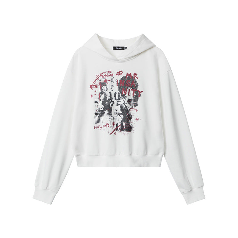 Letter Printed Hoodie Women's Retro Hooded Short