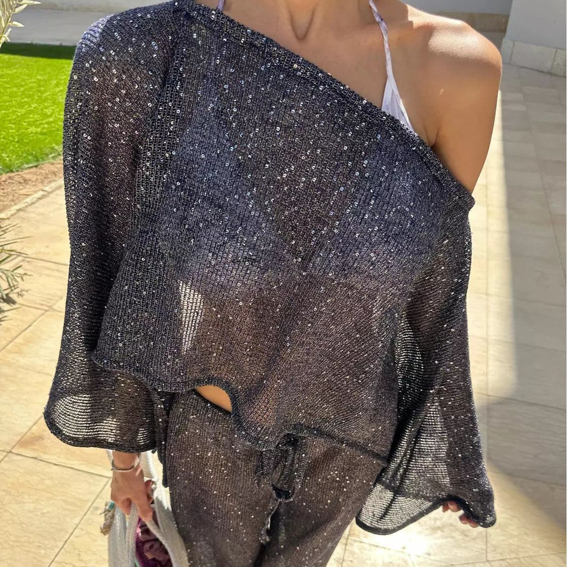 Off-the-shoulder Dress With A Wrap-style Bodice And Large Ruffled Hem