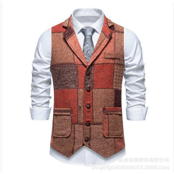Retro Patchwork Lapel Men's European Size Suit Vest