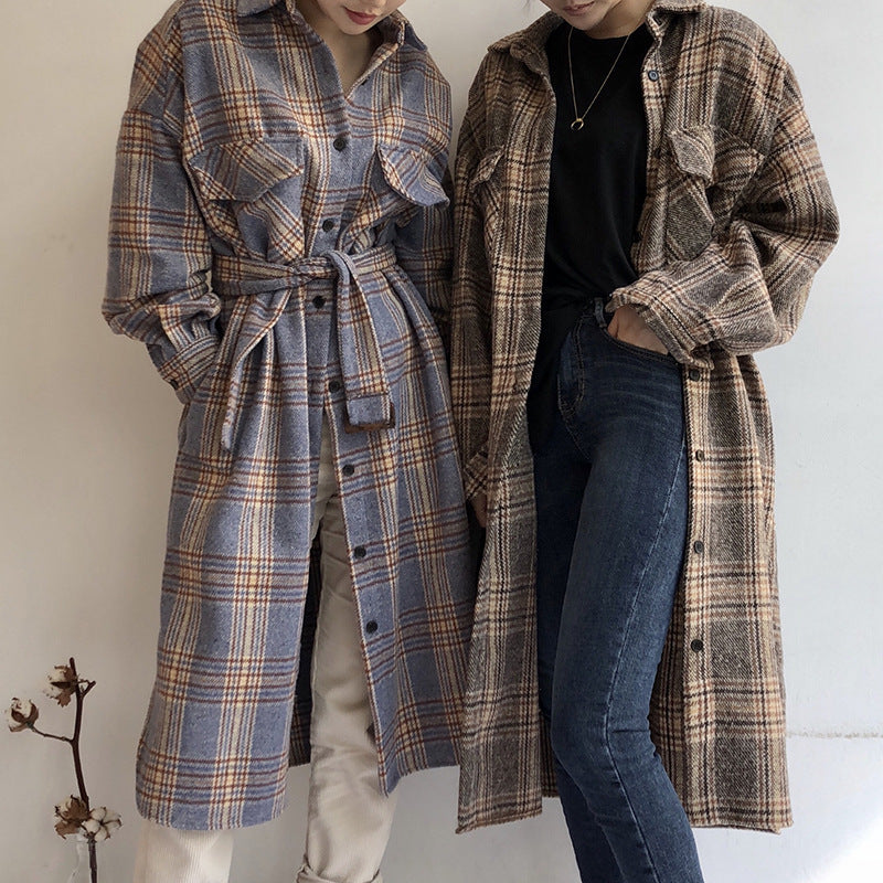 British Style Contrast Check Lapel Coat