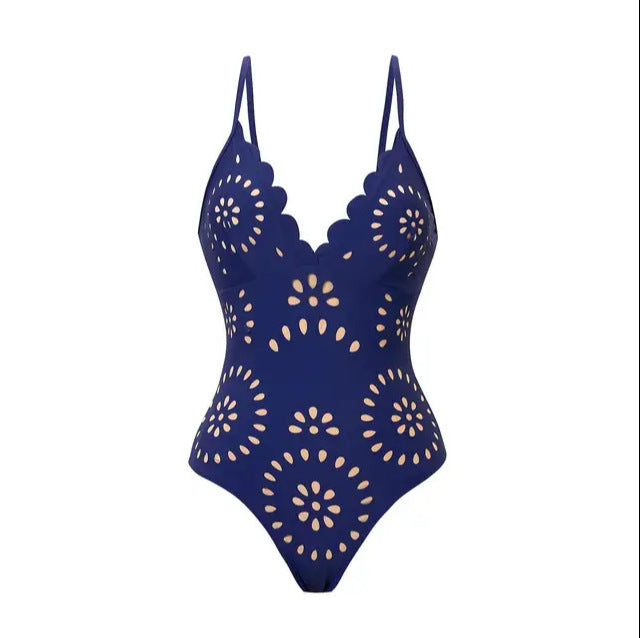 Personalized, European And American-style Sexy Hollow-out Halter-neck Lace-up One-piece Swimsuit For Women