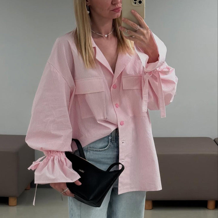 Commuter Striped Lapel Long-sleeve Shirt