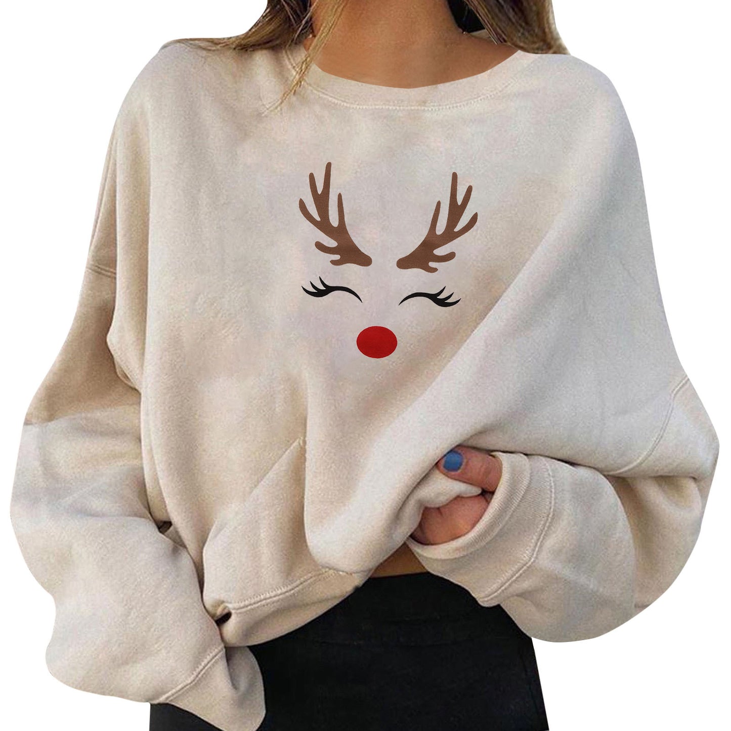 New Christmas Simple Loose Personality Round Neck Print Sweatshirt