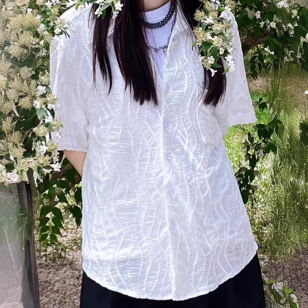 Niche Advanced Design Sense New Chinese Style Cuban Collar Retro Short Sleeve