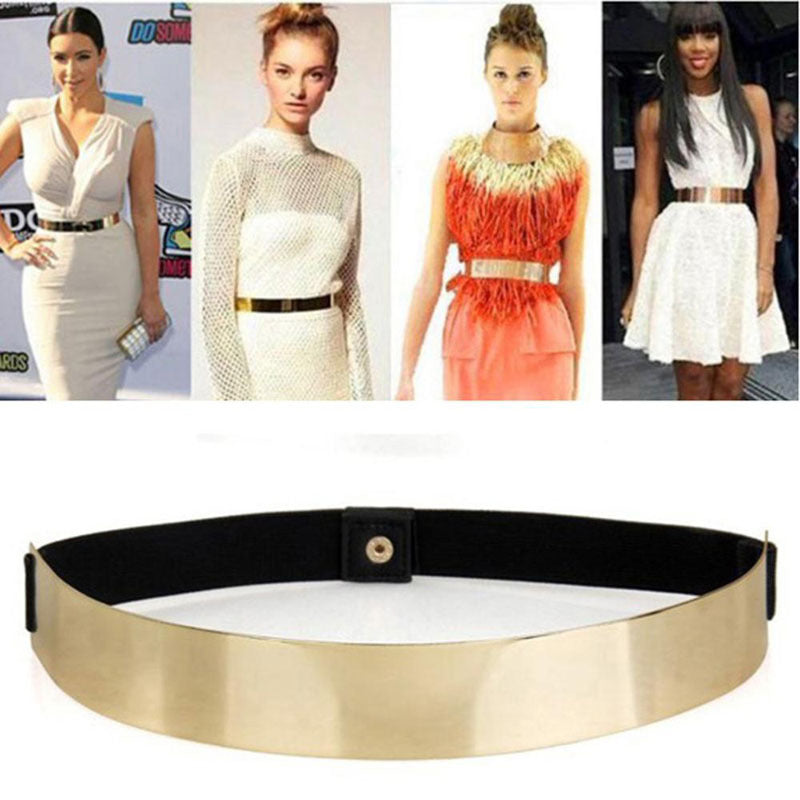 Gold Super Long Mirror Metal Simple Versatile Elastic Thin Ladies Belt