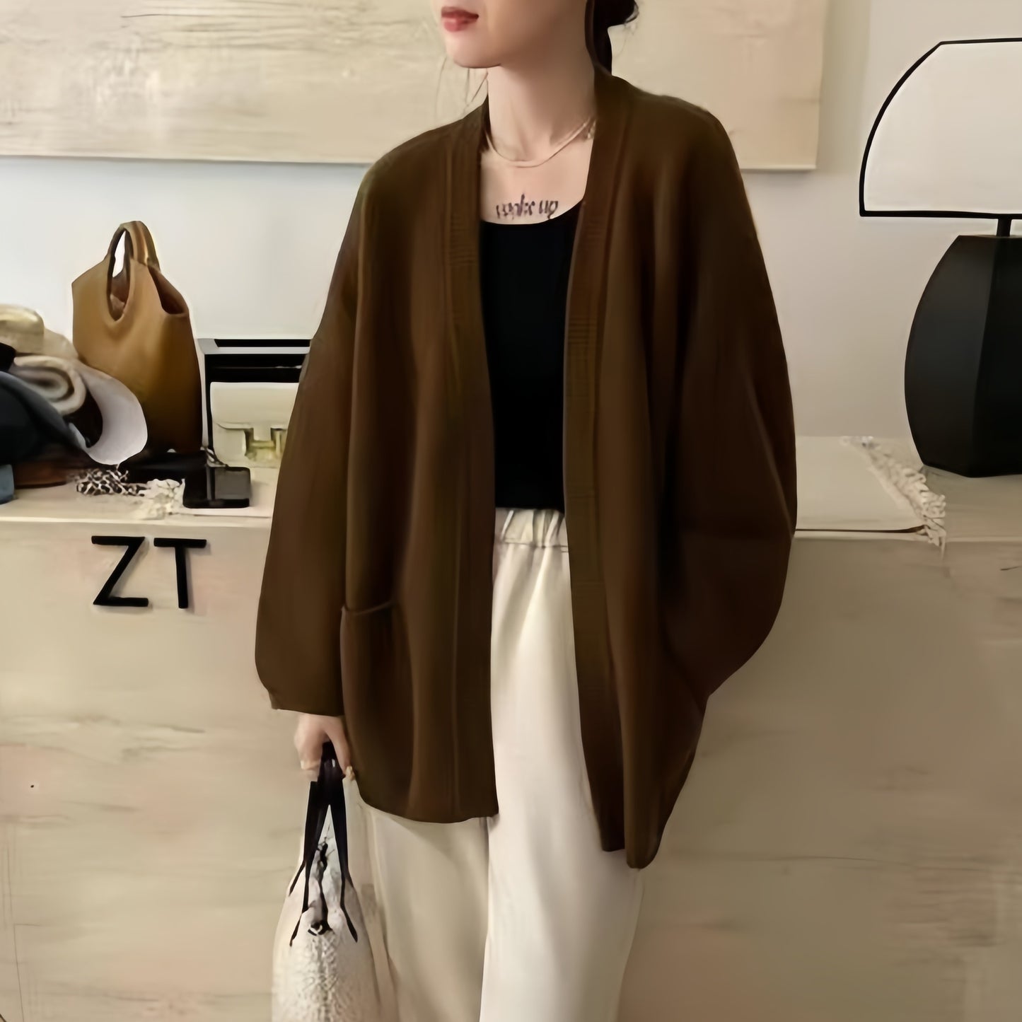 Design Pocket Knitted Cardigan Top Women's Sweater