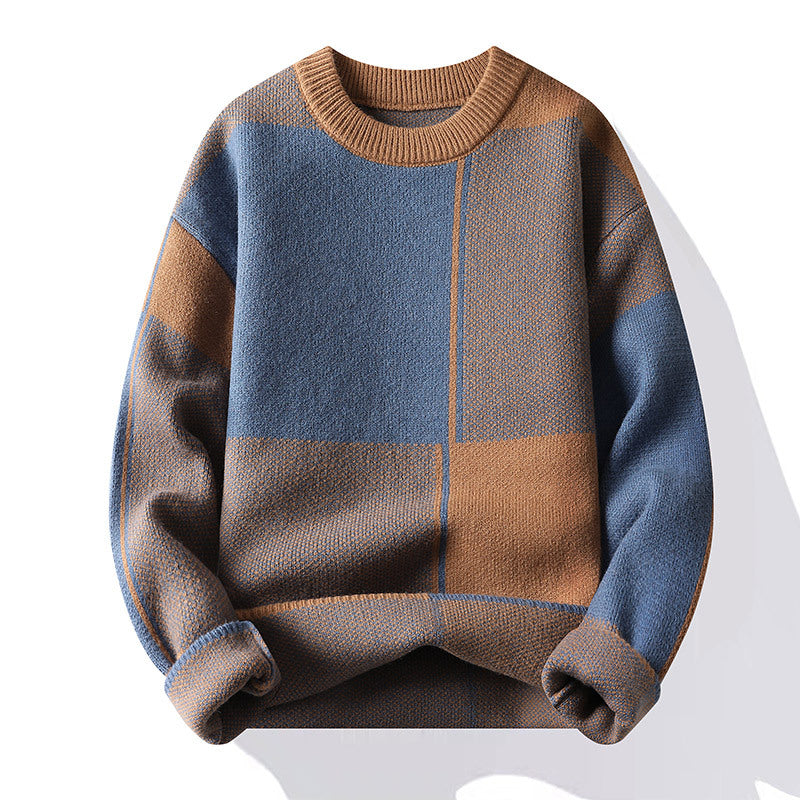 New Round Neck Thickened Sweater Men's Knitting Geometric Long Sleeve
