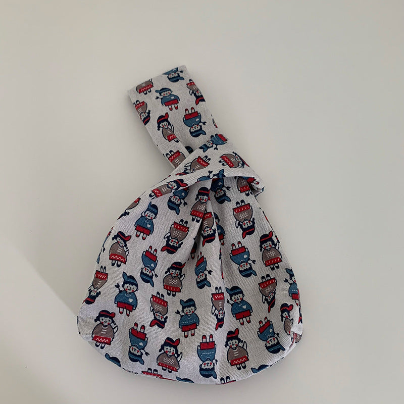 Japanese Style Multi-color Printed Linen Wrist Bag