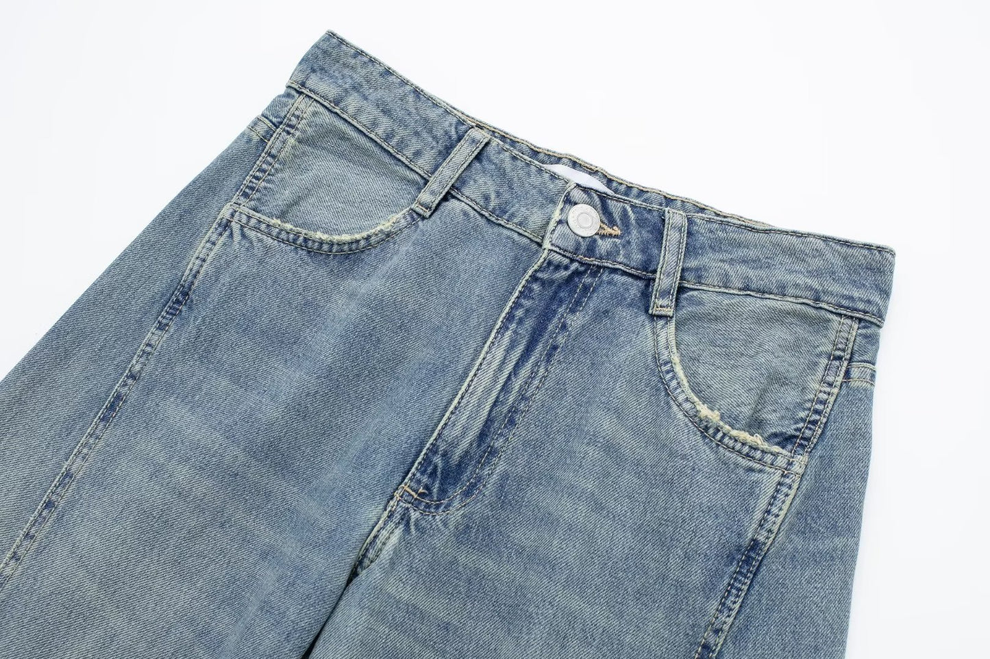Pocket Overalls Mid-waist Denim Trousers