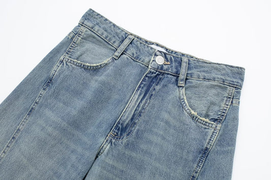 Pocket Overalls Mid-waist Denim Trousers