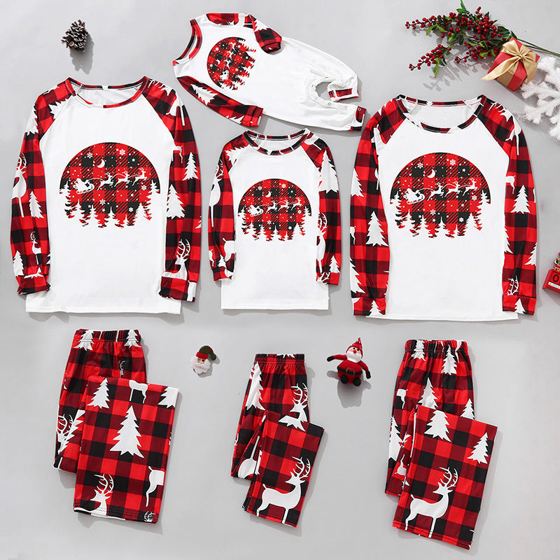 Christmas Home Service Parent-child Suit Plaid Stitching Printing
