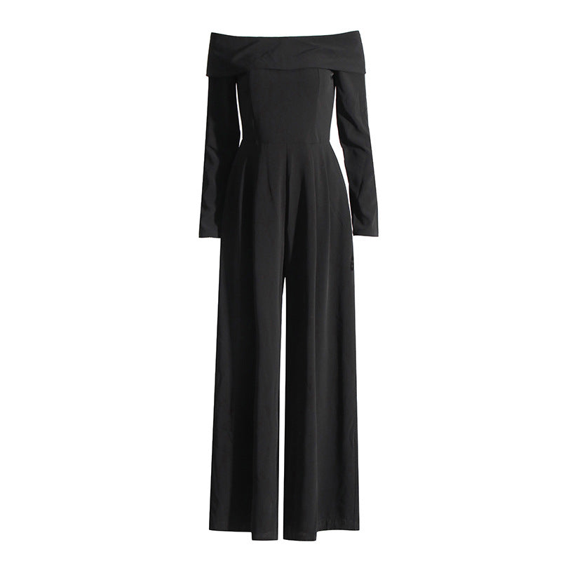 Gudinde-temperament Off-shoulder Krave Jumpsuit Elegant Selskabsdame Højtaljet Slankende Draperet Vide Ben Bukser
